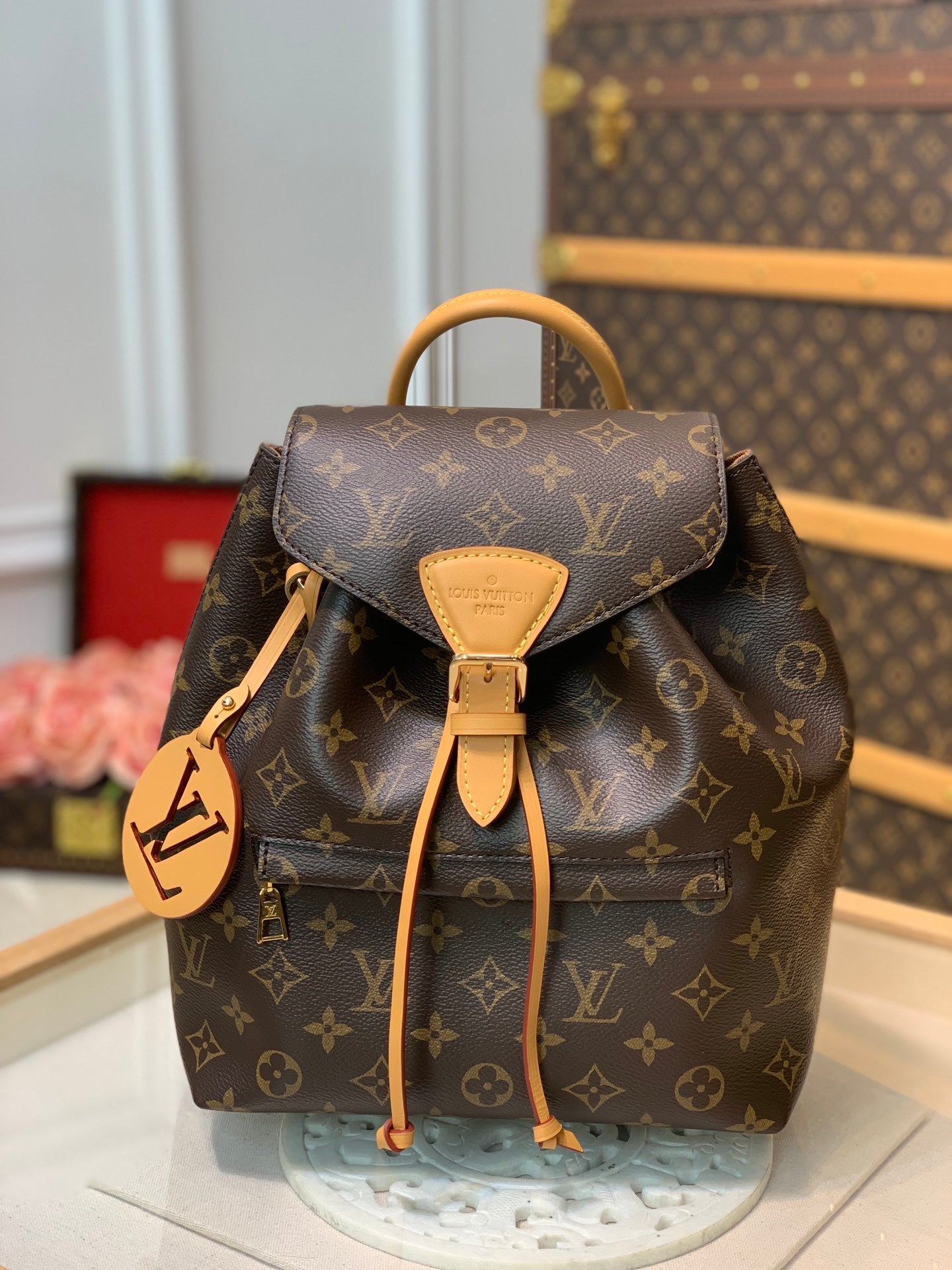 TOP Louis Vuitton LV Backpack Montsouris Monogram PM 27.5 x 33 x 14CM-Brown
