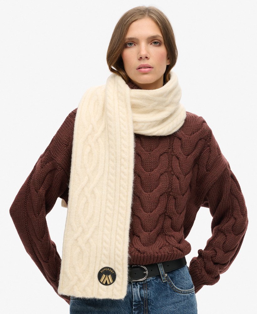 Cable Luxe Knit Scarf | Oatmeal White