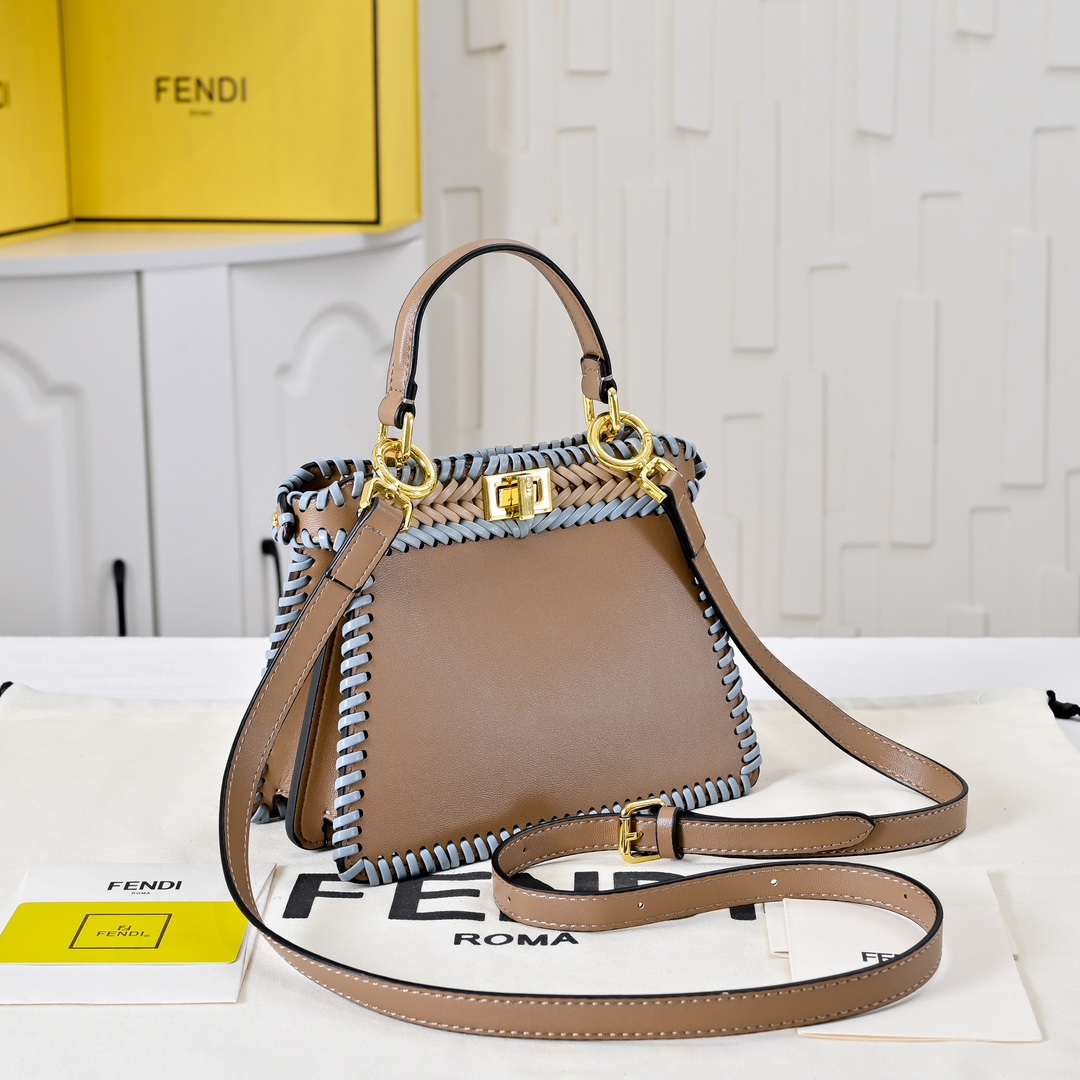 TOP FENDI Peekaboo ISeeU Petite 20cm - Blue&Khaki