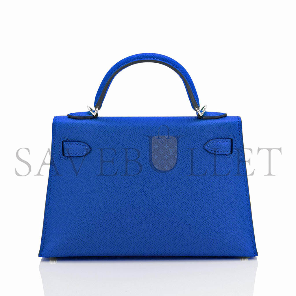 HERMÈS MINI KELLY II BLUE FRANCE EPSOM SELLIER BAG (19*12*5.5cm)
