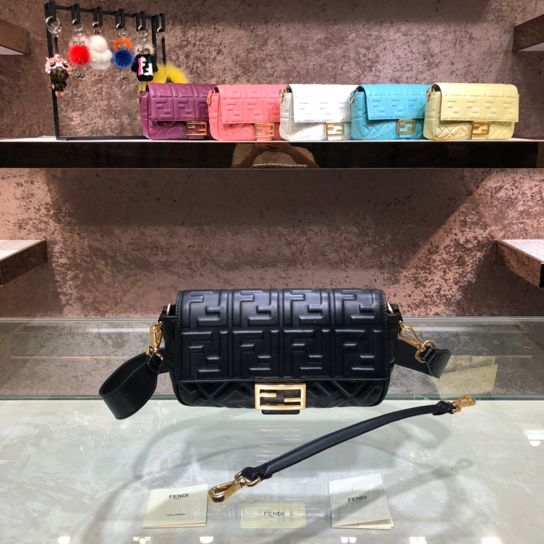 TOP FENDI FENDI Baguette Embossed Leather - Black