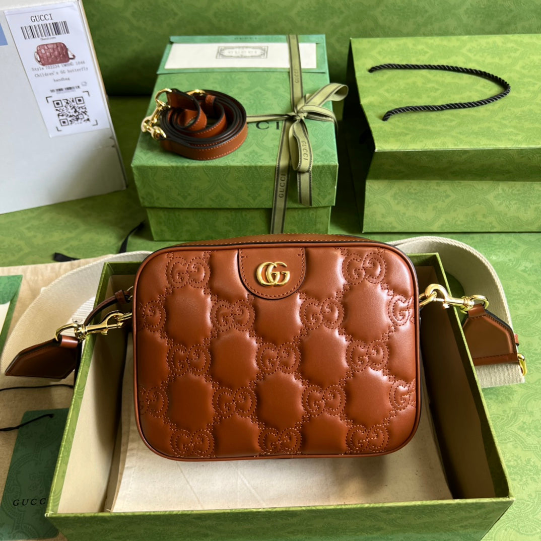 TOP GUCCI G*G Matelasse Handbag - Brown