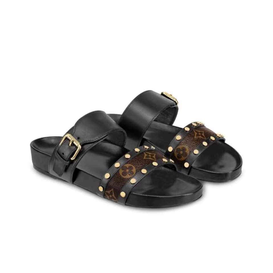 Louis Vuitton LV Bom Dia Leather Slide Sandals  (Replica)