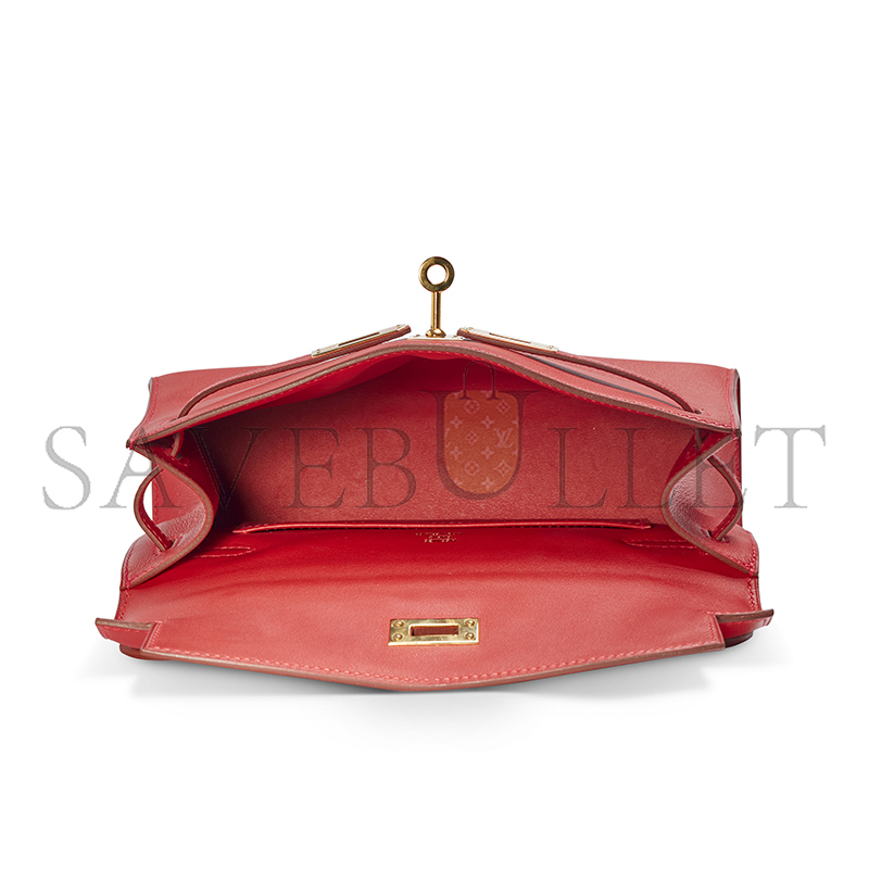 HERMES MASTER KELLY POCHETTE ROUGE VIF SWIFT GOLD HARDWARE (22*14*7cm)