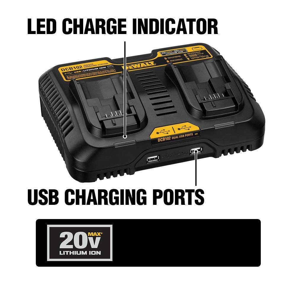 12V to 20V MAX Lithium-Ion Dual Port Jobsite Charging Station with (2) USB Ports