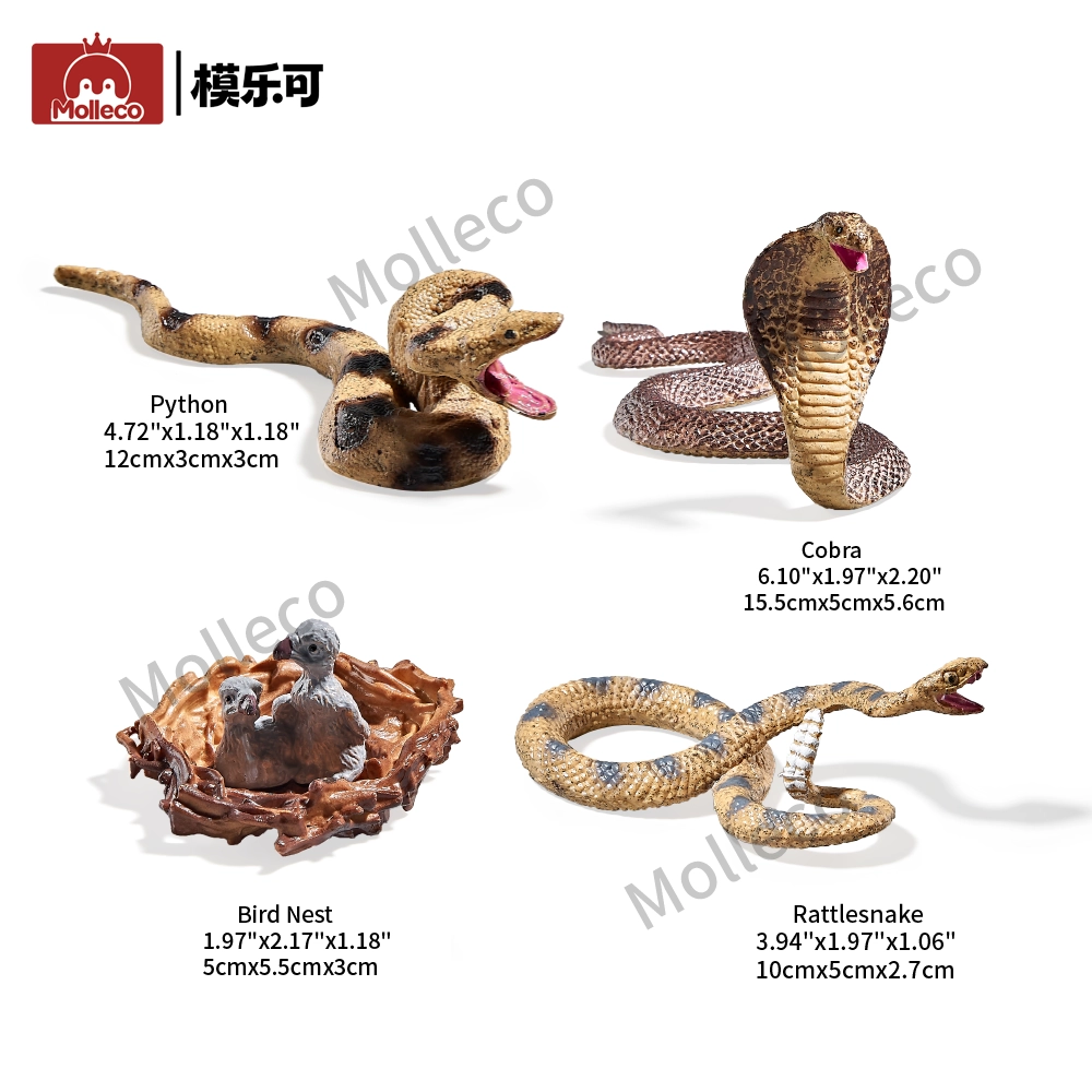Molleco Animal Figure Toys for Kids and Children cobra+rattlesnake+bird's nest+giant python CP031-1-2-3-4