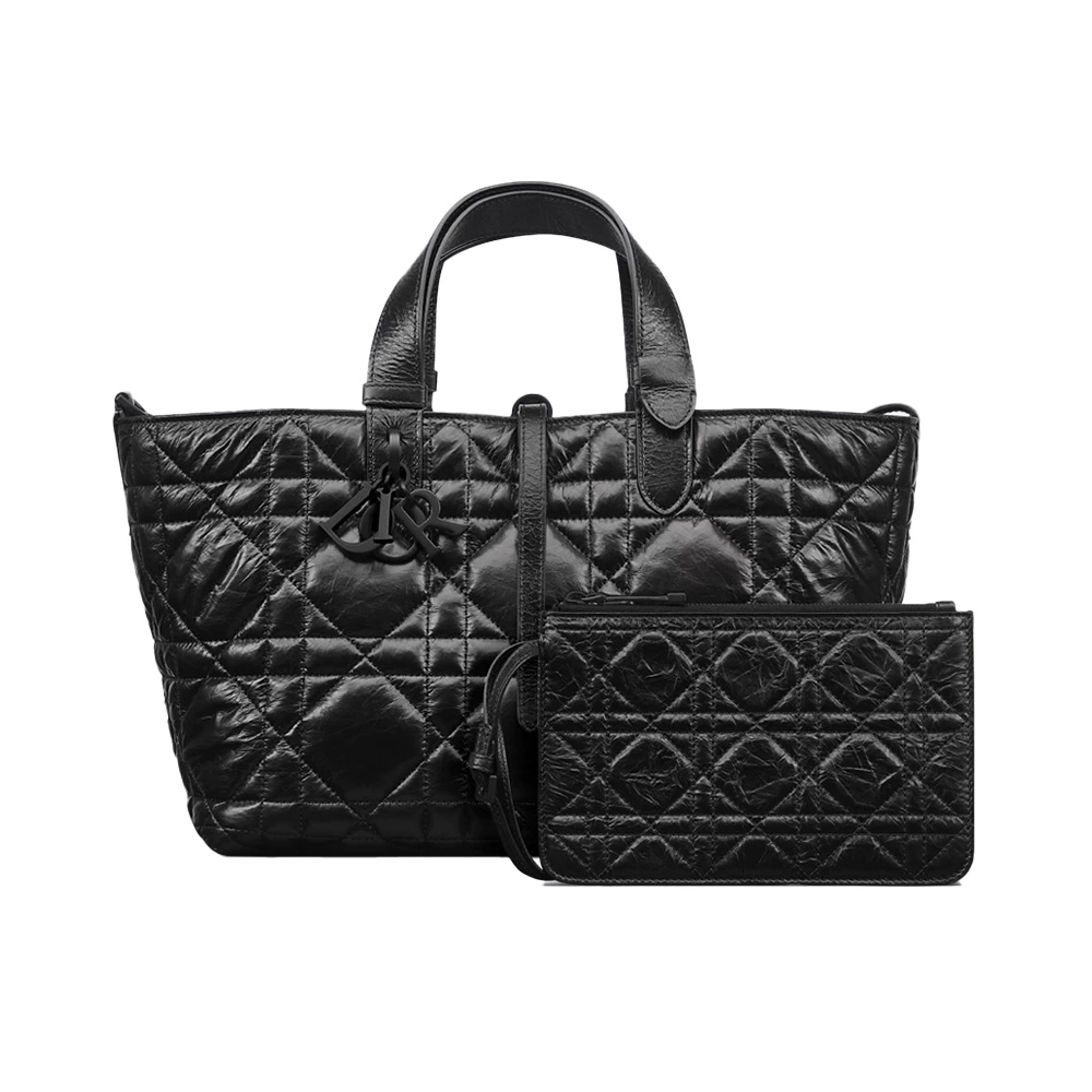 Dior Medium Toujours Bag Black Macrocannage Crinkled Calfskin  (Replica)