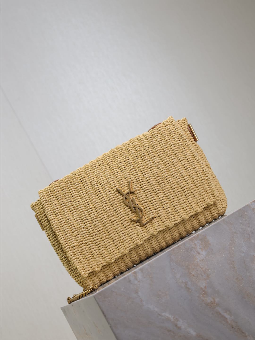 TOP Yves Saint Laurent Kate Bags Raffia Grass Woven Chain Bag 28.5×20×6cm - Beige