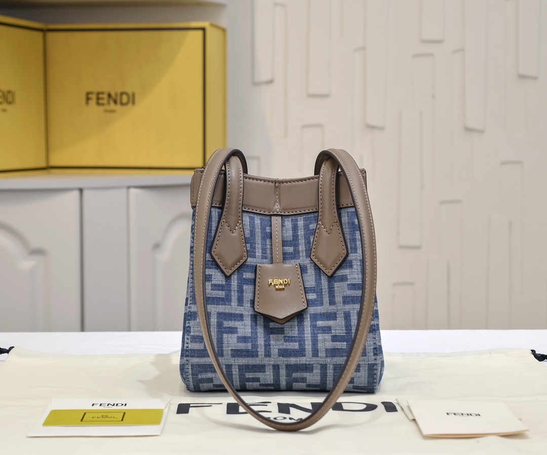 TOP FENDI Origami FF Bag 15x15x19cm/27x27x15cm - Denim