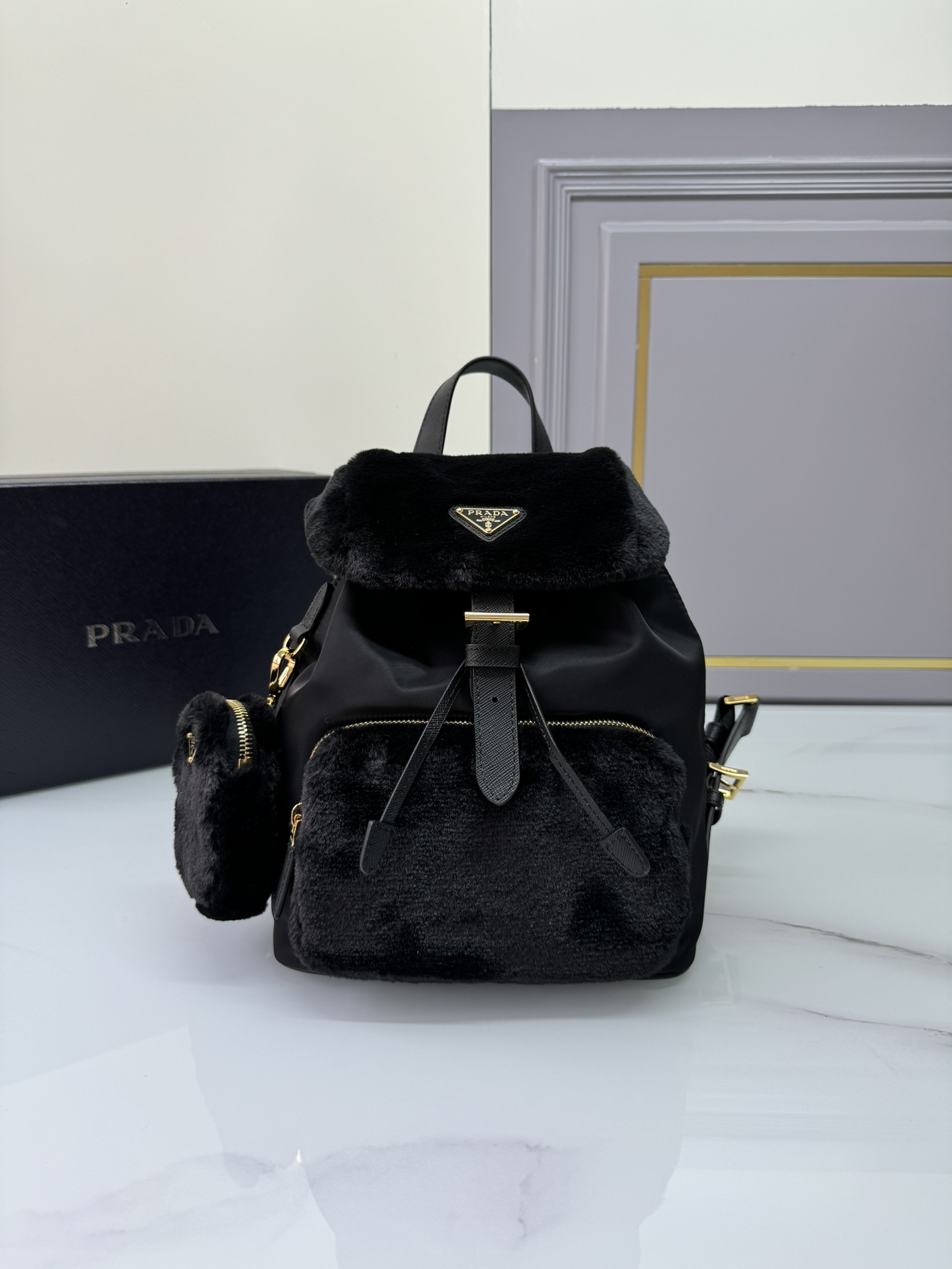 TOP PRADA Backpack Wool&Re-Nylon 20.5x25x11.5cm - 2 Color