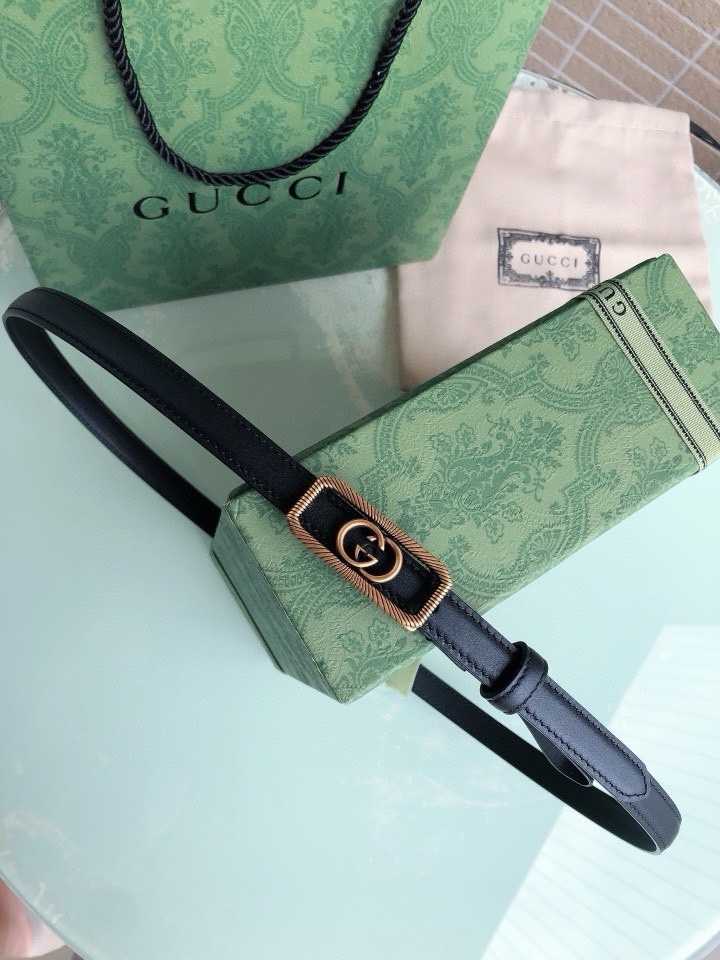 TOP GUCCI Cowhide Belt - Black - 1.5cm