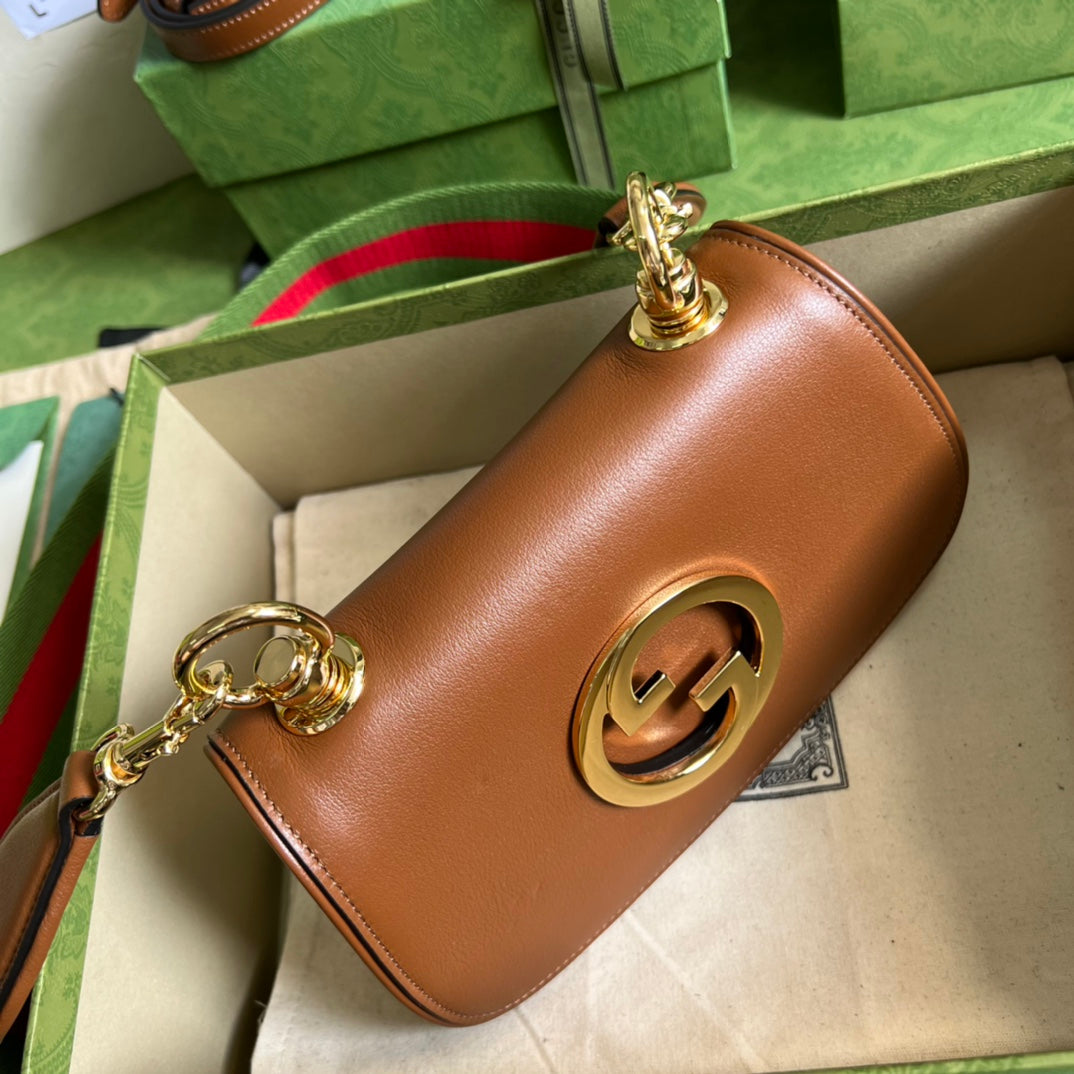 TOP GUCCI G*G Blondie Mini Leather Bag 22x13x5.5cm - Brown