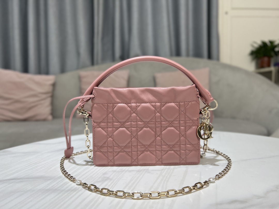 TOP LADY DIOR Mini Handbag For IPhone-sized Items 19 x 13 x 5 cm - Peony Powder