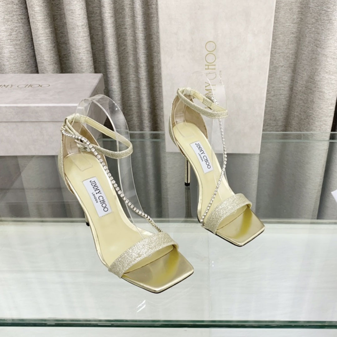 Jimmy Choo 10CM Fine Heel Leather Buckle Slide Sandal (Replica)