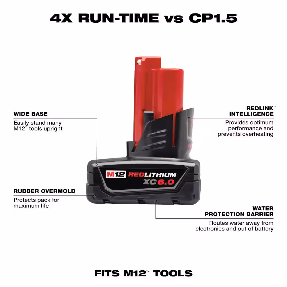M12 12-Volt Lithium-Ion XC Extended Capacity 6.0Ah Battery Pack