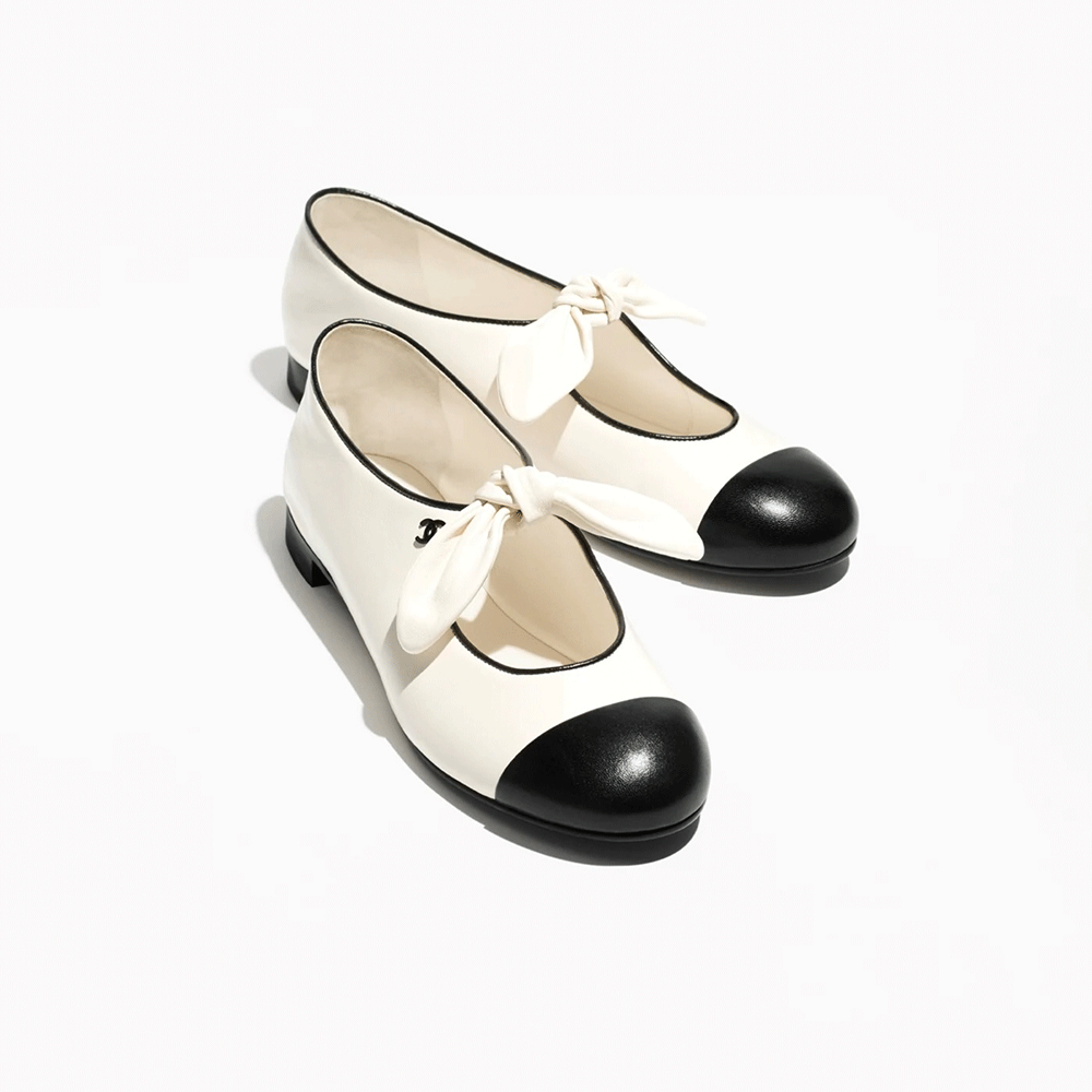 Chanel White and Black Lambskin Mary Jane Shoes(1:1 Top Quality)