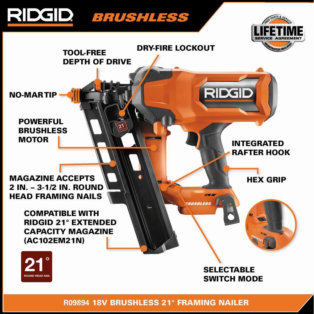18V Brushless Cordless 21° 3-1/2 in. Framing Nailer (Tool Only)