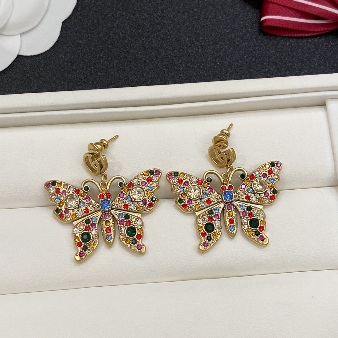 TOP GUCCI Butterfly Earrings +Rings - Gold