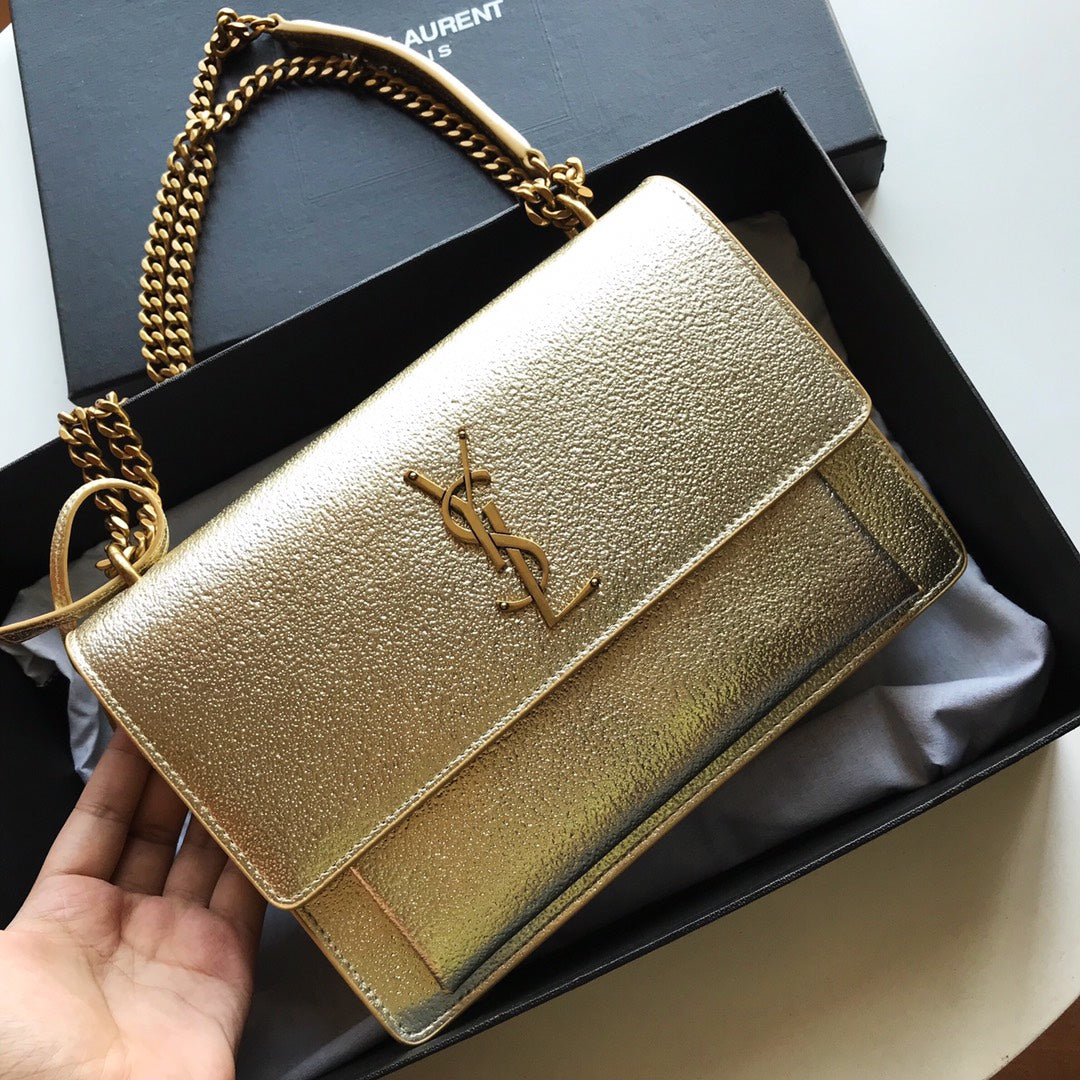 TOP Yves Saint Laurent YSL Sunset Metallic Small Bag - Gold