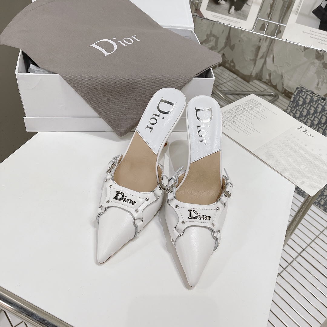 TOP Christian Dior CD Logo Leather Sandals - White