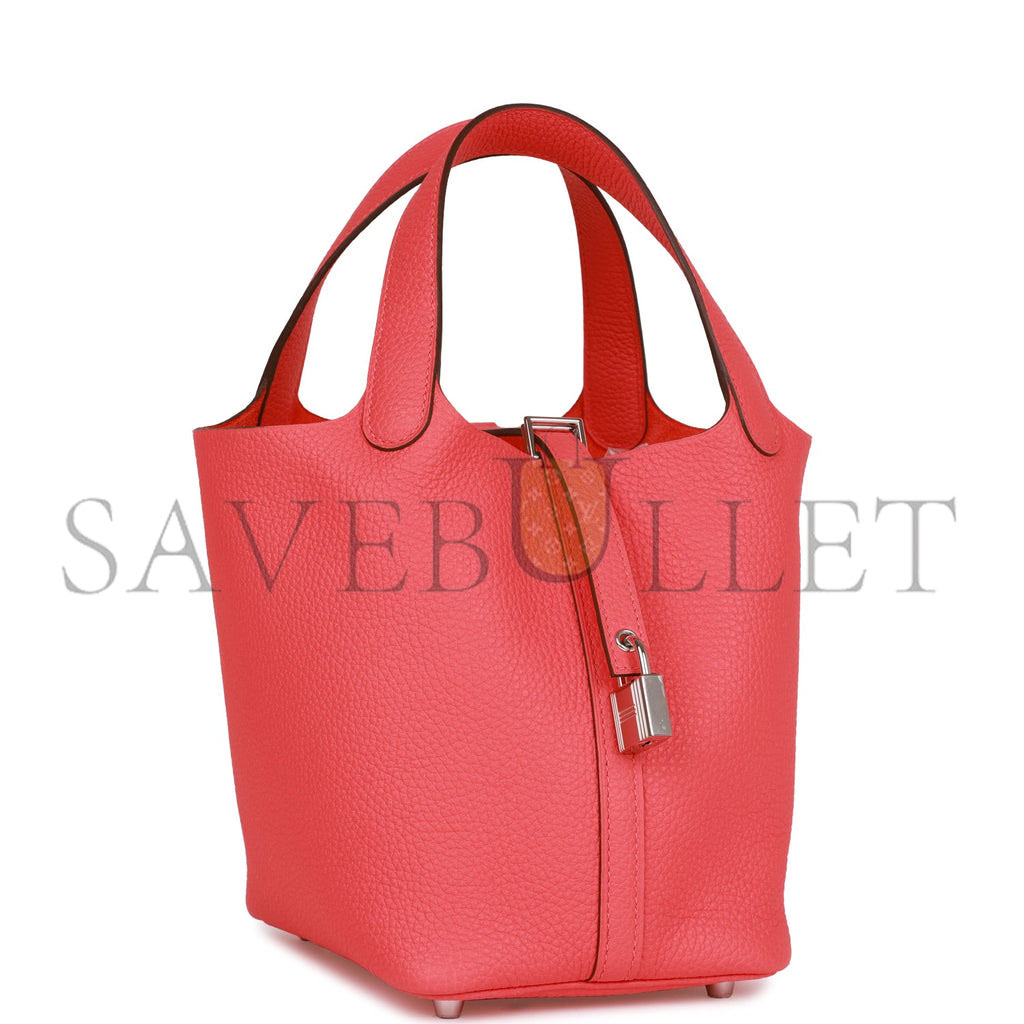 HERMES MASTER PICOTIN LOCK 18 ROSE TEXAS CLEMENCE PALLADIUM HARDWARE (18*18*13cm)