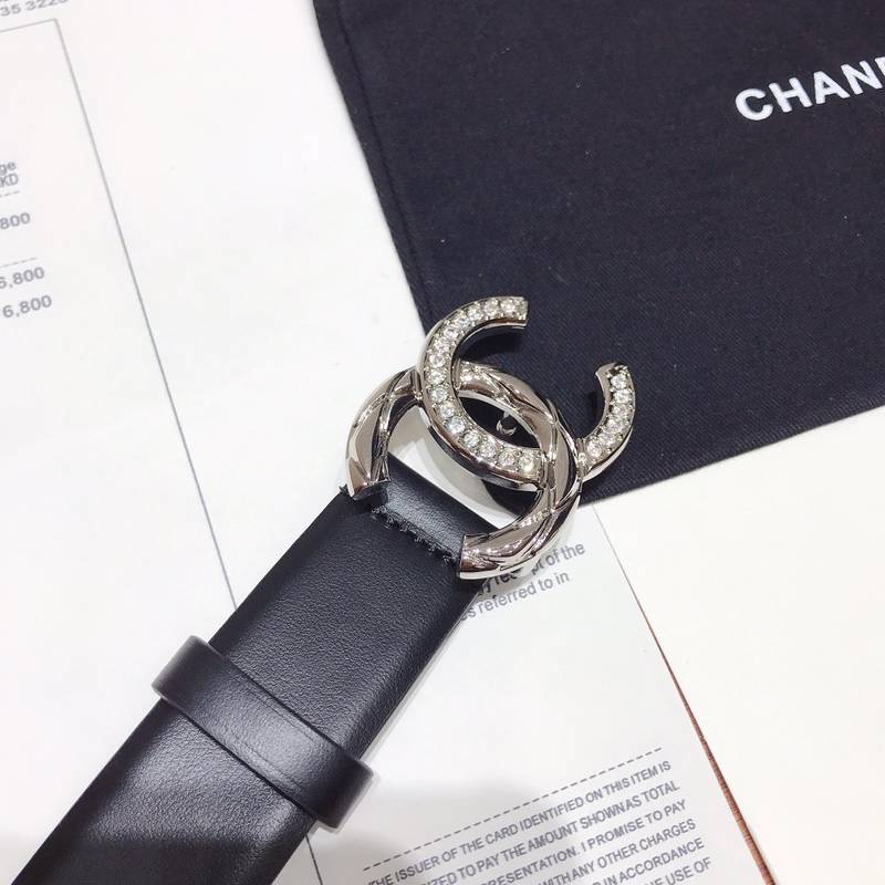 Chanel Black Belt With Double C Buckle Silver-Toned Metal Women Belt 30MM