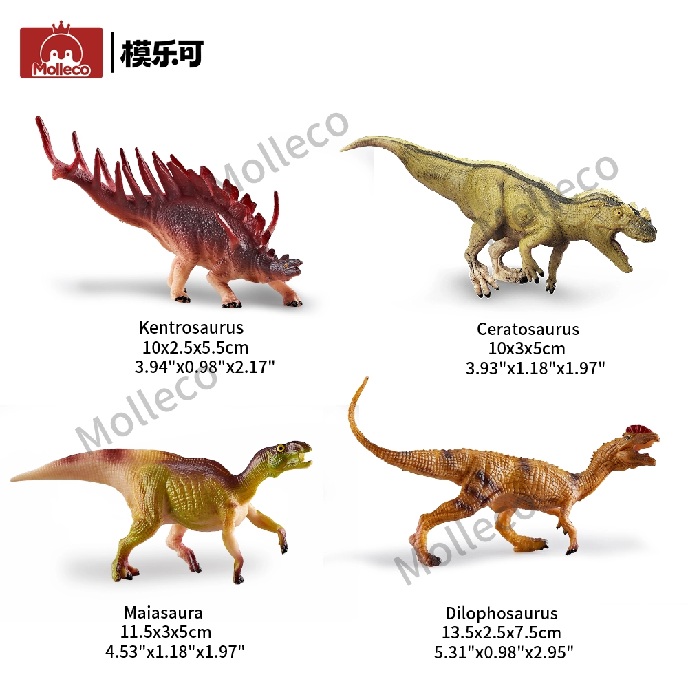Molleco Dinosaur Figure Toys for Kids and Children Kentrosaurus+Ceratosaurus+Maiasaura+Dilophosaurus CP085