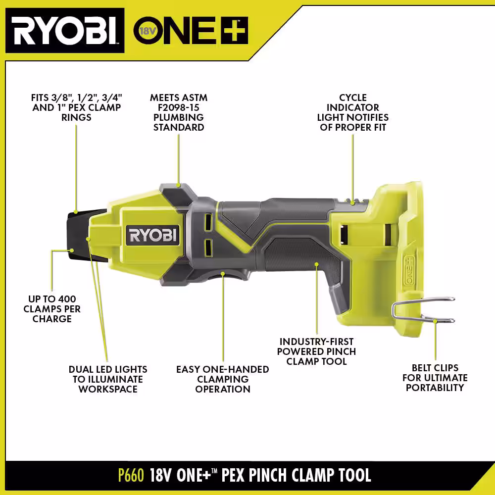 ONE+ 18V Lithium-Ion Cordless PEX Tubing Clamp Tool (Tool Only)