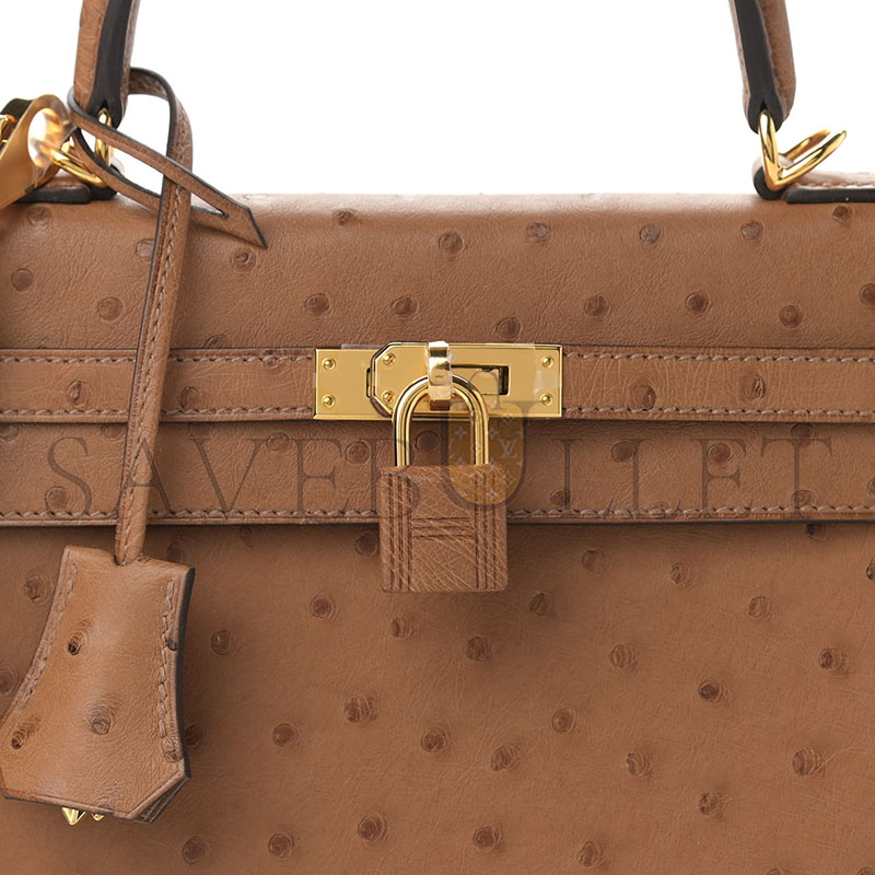 HERMÈS KELLY 25 OSTRICH LEATHER VELVET GREEN AND ROYAL BLUE BRUSHED GOLD BUCKLE (25*17*7cm)