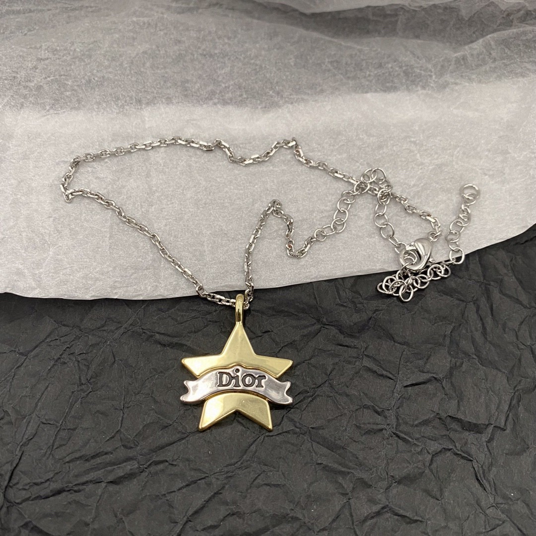 TOP Christian Dior star silver chain necklace