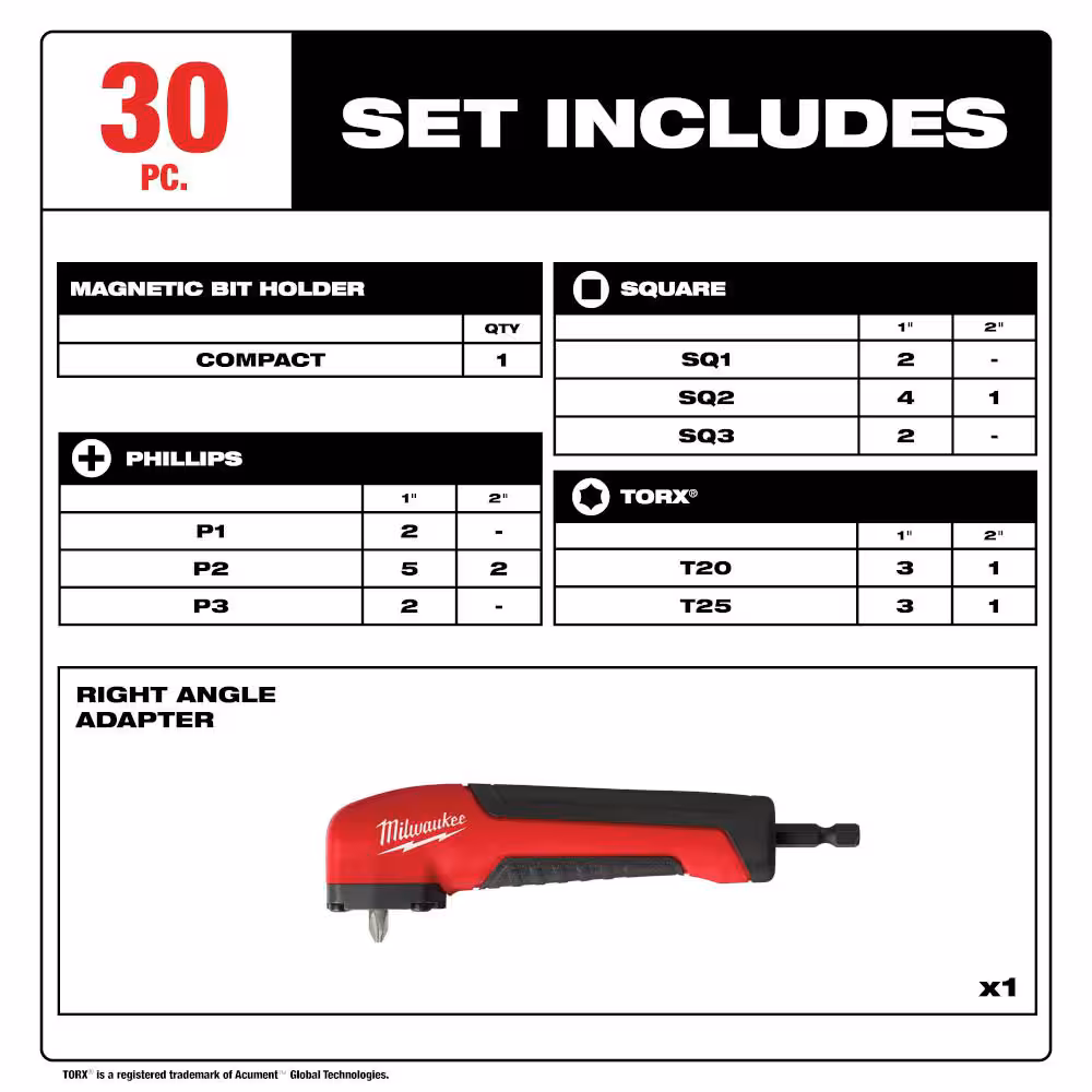 SHOCKWAVE Impact-Duty Alloy Steel Drill and Screw Driver Bit Set with Right Angle Adapter