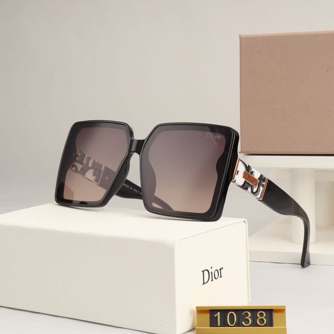 Dior 1038 Oversized Square Sunglasses, Printed Logo Temples, Multi-color Options, Face Slimming Sun Glasses