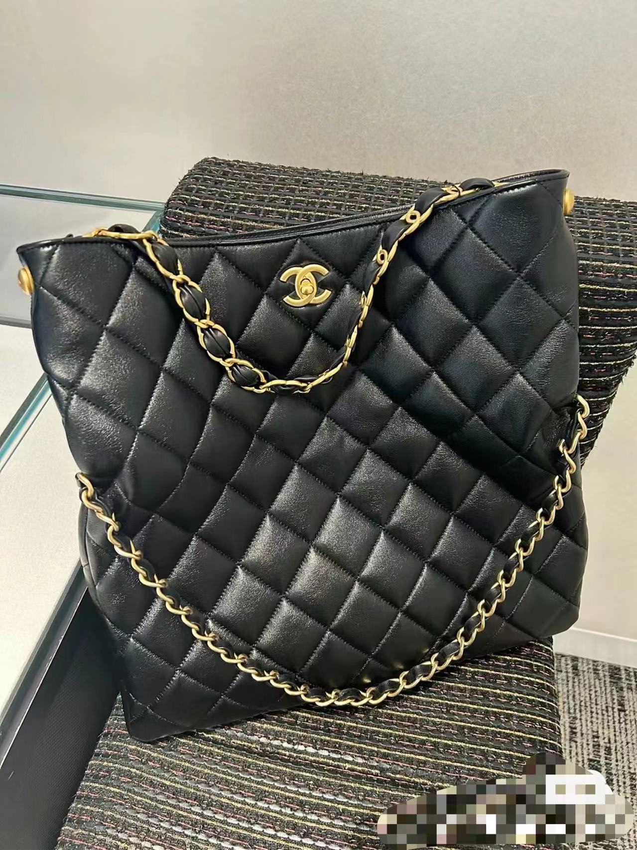 TOP CHANEL Leather 24P Hobo Bags 28CM/30CM - Black&GHW