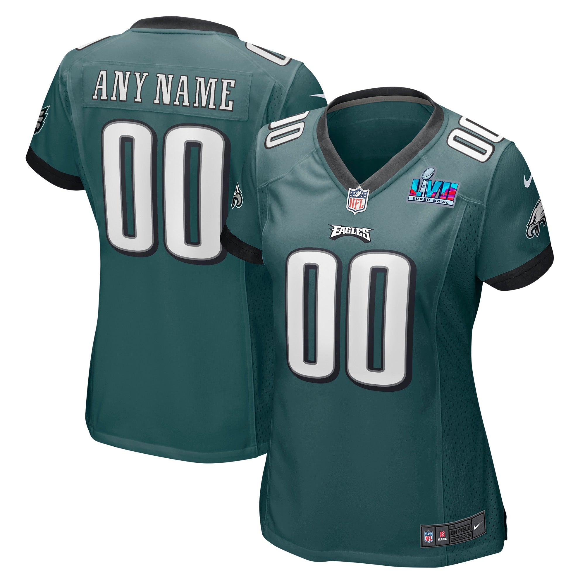 Philadelphia Eagles  Women's Super Bowl LVII Game Custom Jersey - Midnight Green