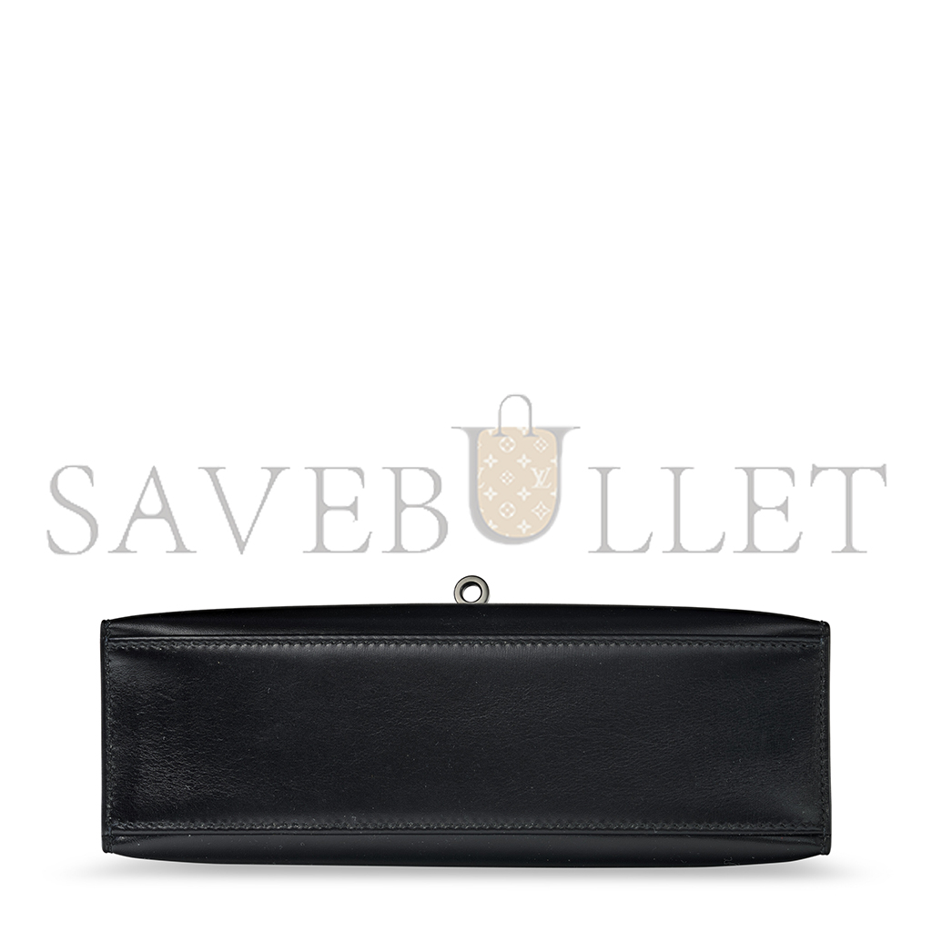 HERMÈS BLACK BOX LEATHER SO BLACK KELLY POCHETTE WITH PVD HARDWARE (22*14*7cm)