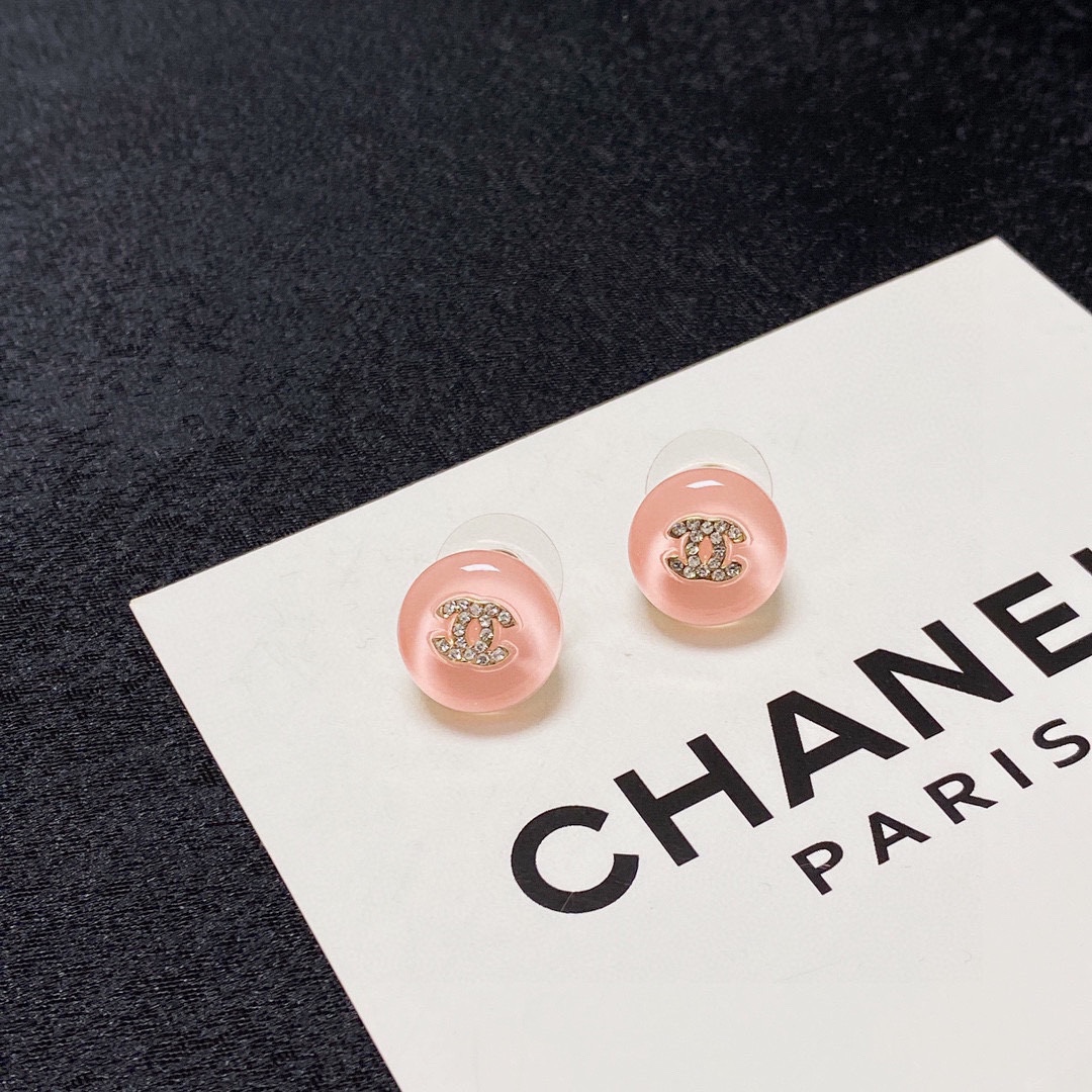 TOP CHANEL Diamond Stud Earring-Pink
