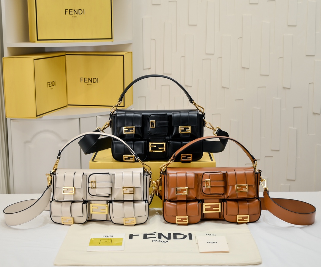 TOP FENDI Multi Pocket Baguette Bags - 27cm - 3 Colors
