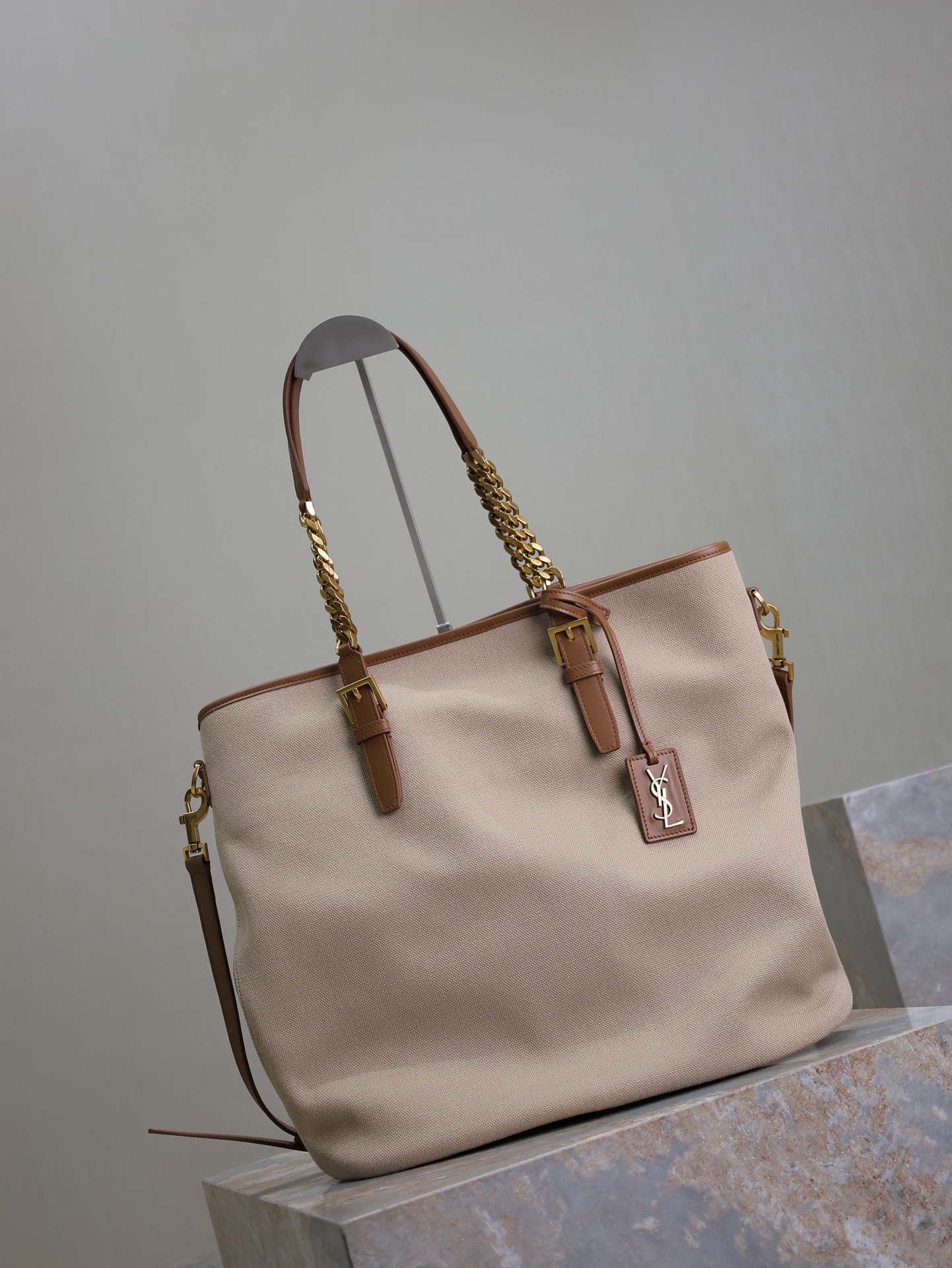 TOP Yves Saint Laurent YSL Laurent Shopping Tote Bag 36×38×15cm - Beige&Brown