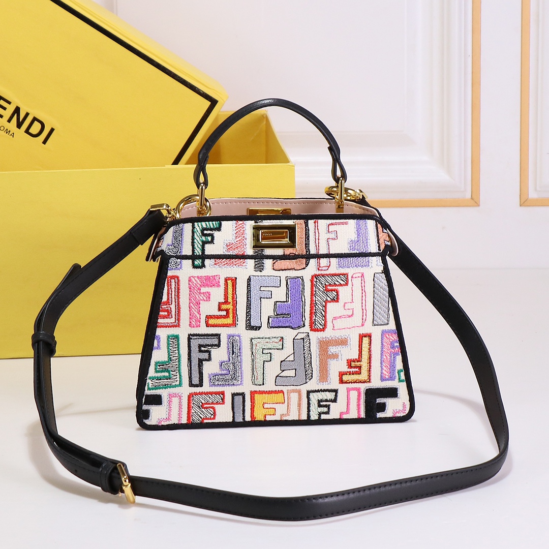 TOPFENDI Colorful Embroidery Peekaboo Bag 23×18×11CM - GHW