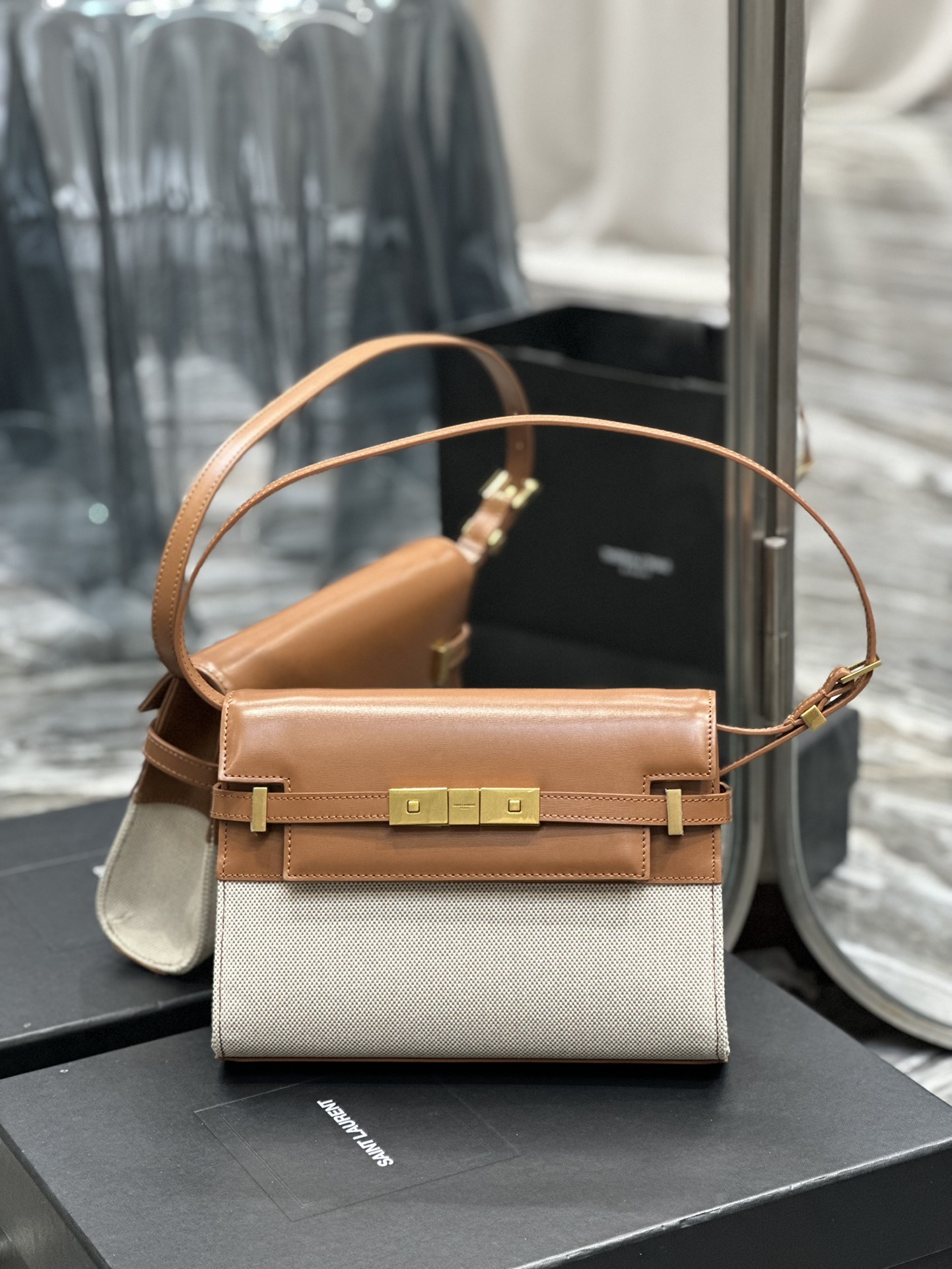 TOP Yves Saint Laurent YSL Manhattan Baguette Bag - Brown&GHW - 24x17.5x6cm