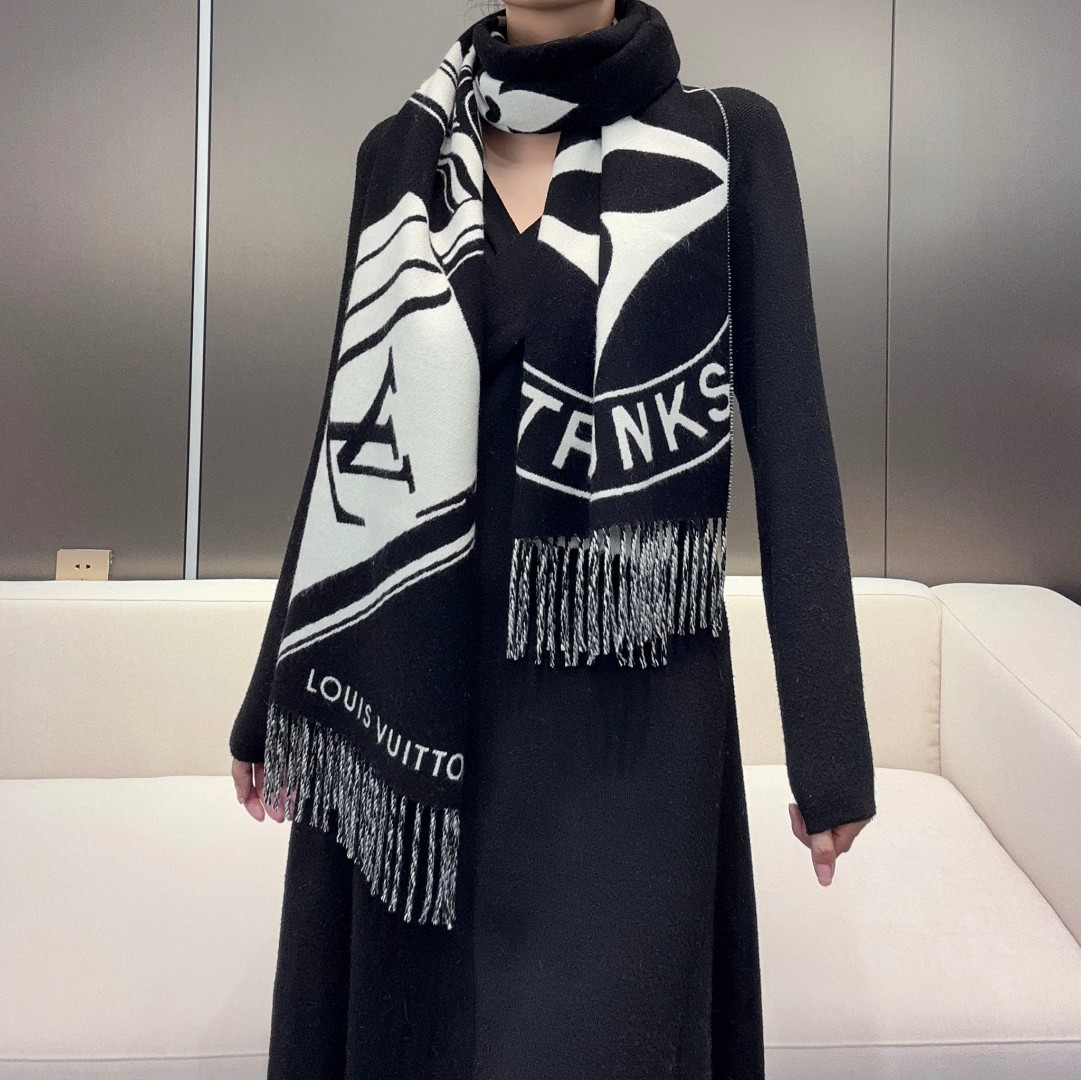 TOP Louis Vuitton LV Scarf 45x215cm - Black
