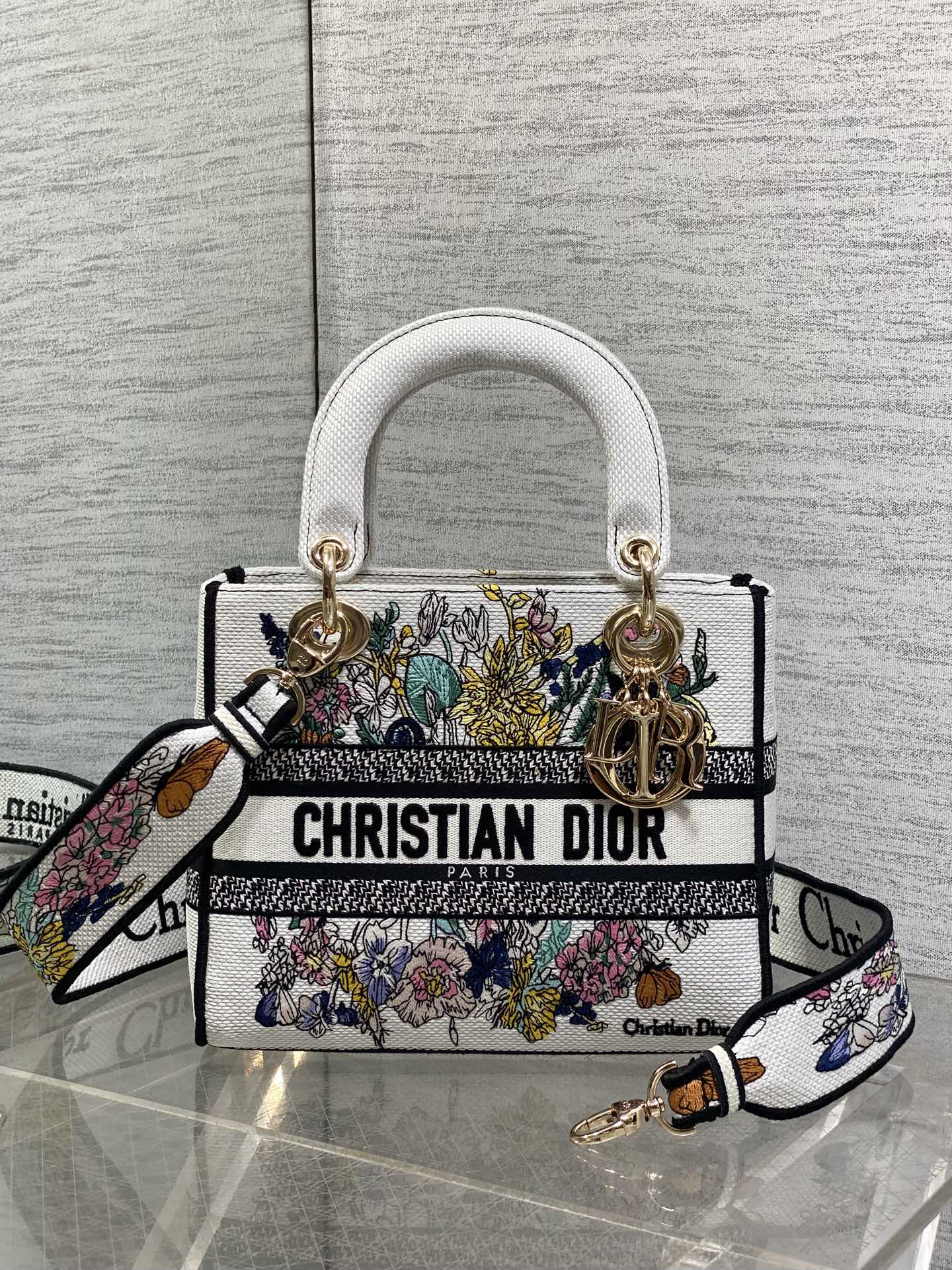 TOP Christian Dior Embroidered Lady Bag 24x11x20cm - White