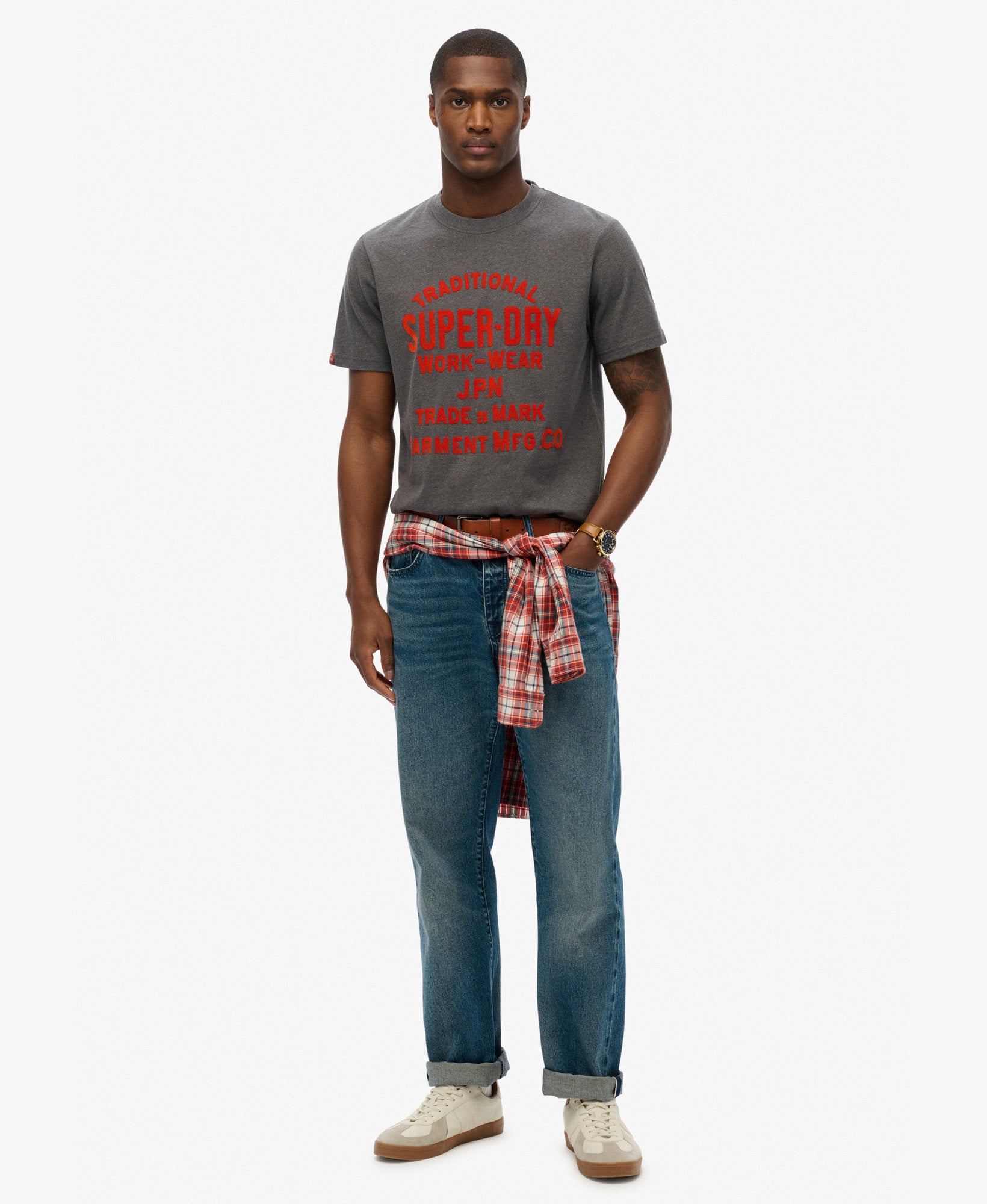 Workwear Flock Graphic T Shirt | Granite Grey Marle