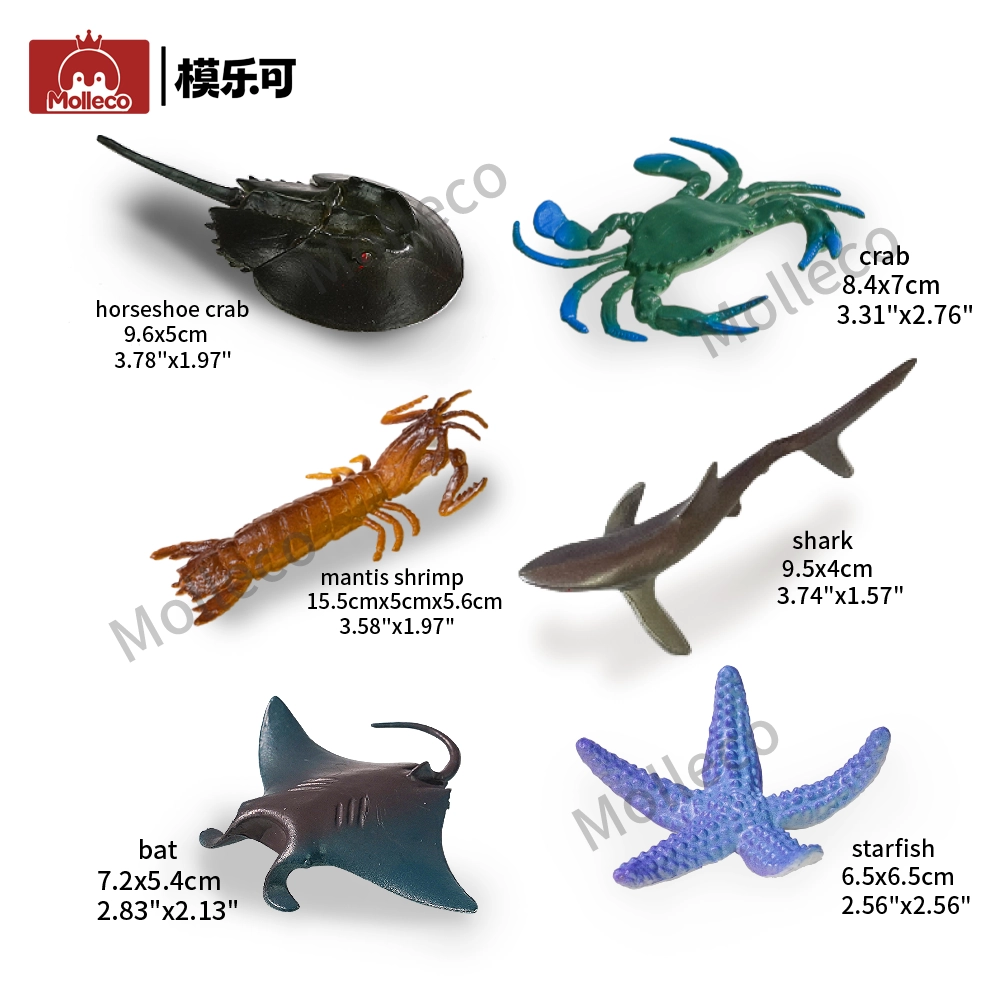 Molleco Marine Animal Figure Toys for Kids and Children Mantis Shrimp+Purple Starfish+Horseshoe Crab+Crab+Shark+Manta Ray CP045-1-2-3-4-5-6