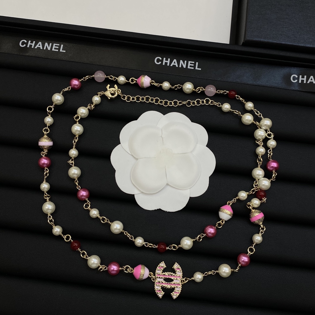 TOP CHANEL Sweater Chain with Pearl - Pink