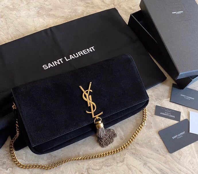 TOP Yves Saint Laurent YSL Kate Suede Tassel Medium Bag - Black