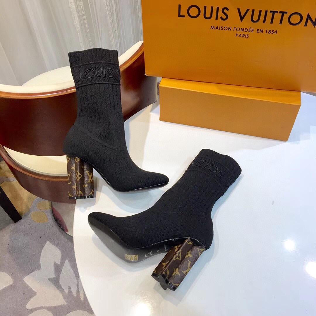 TOP Louis Vuitton LV LV Monogram Plain Toe Elegant Style Sock Boots Logo