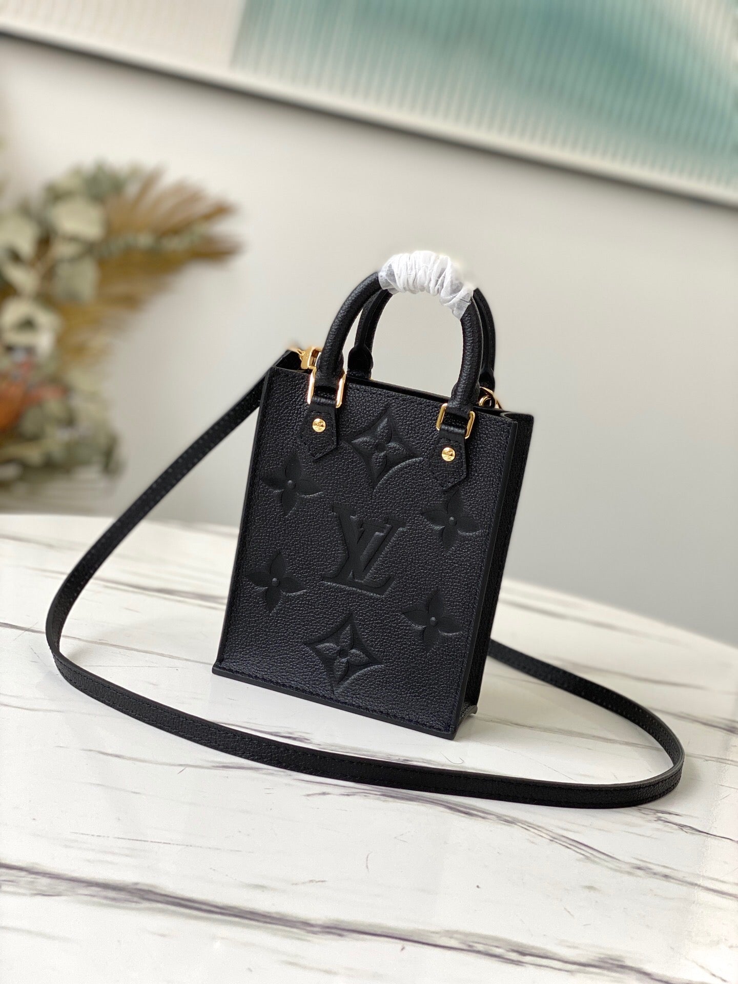 TOP Louis Vuitton LV Petit Sac Plat Monogram Empreinte Bag 20/21/10cm- Black