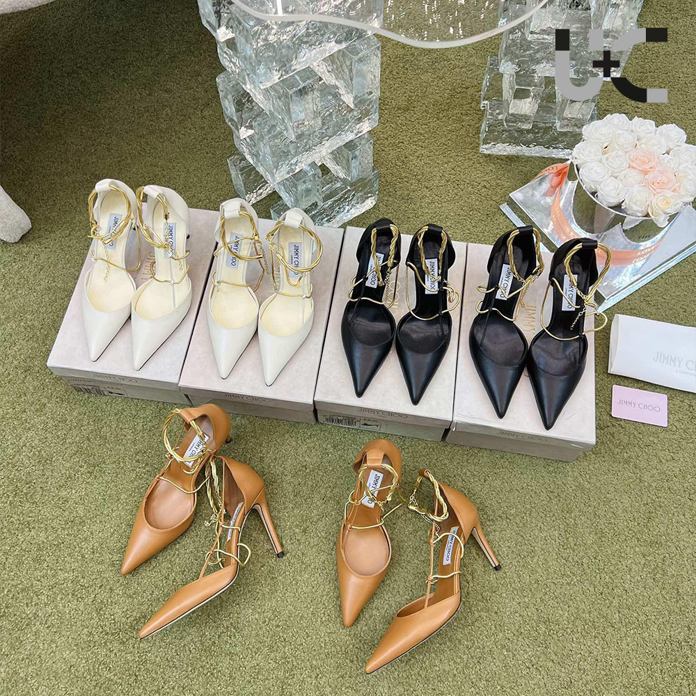 Jimmy Choo Sheepskin Spaghetti Strap Chain  Heels (Replica)