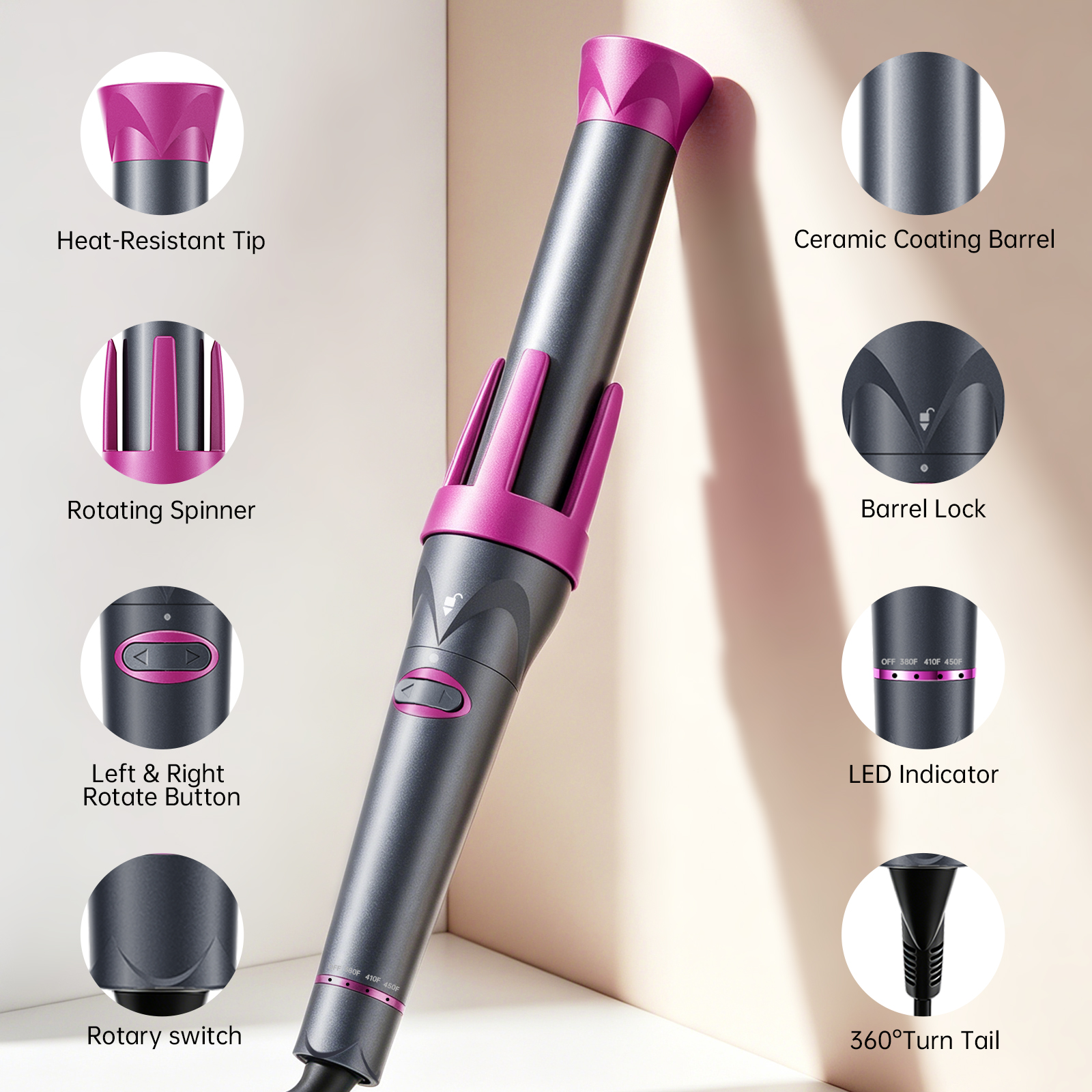 Ecorio Automatic 3 in 1 Hair Curler with 0.75inch/1inch/1.25inch Interchangeable Ceramic Barrels